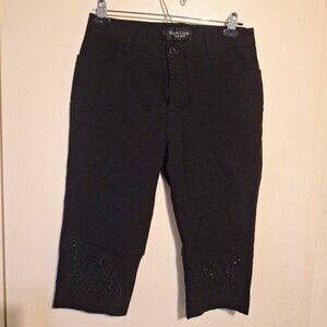 Rich Look Black Capri Pants Floral Embroidered Beaded Detail Women’s Size Large